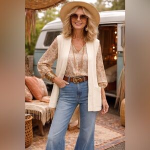 SEARS Women’s Vintage 70’s Open Front Cardigan Sweater Vest L